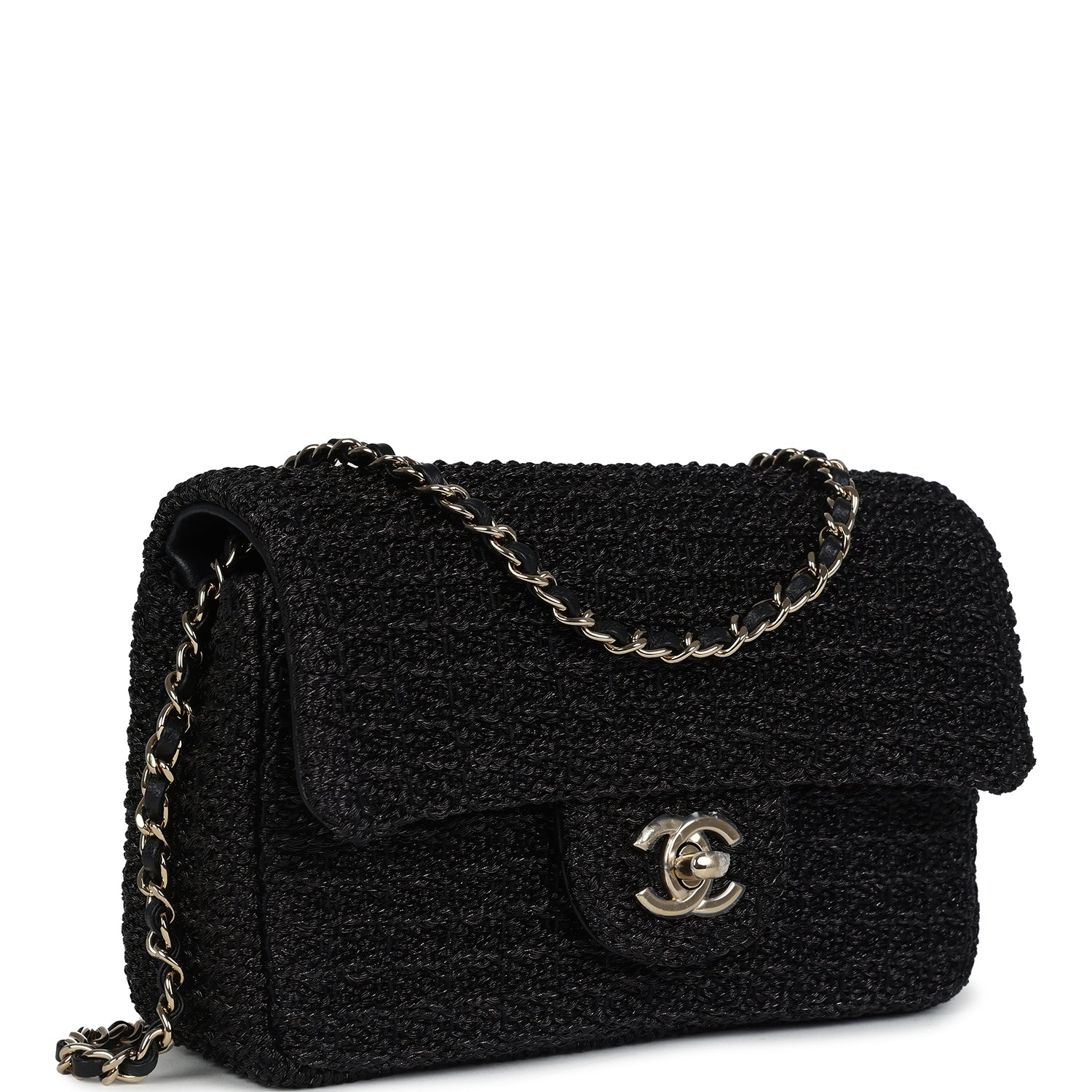 Mini Summer Nights Flap Bag Black Woven Patent Leather Light Gold Hardware