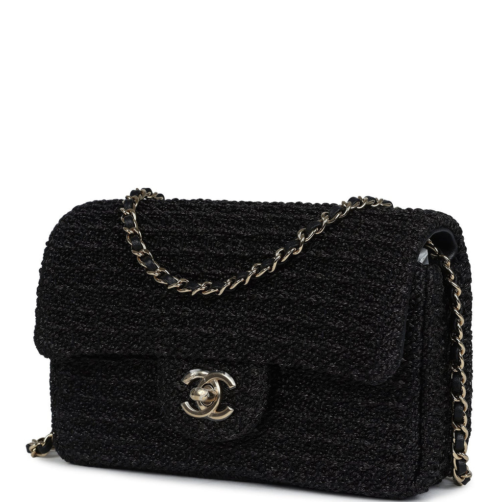 Mini Summer Nights Flap Bag Black Woven Patent Leather Light Gold Hardware