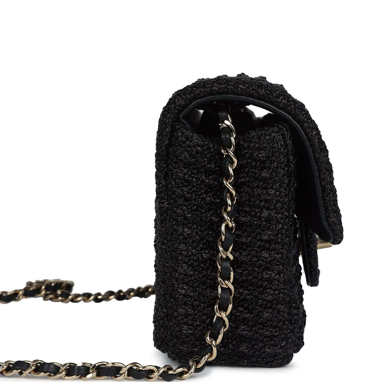 Mini Summer Nights Flap Bag Black Woven Patent Leather Light Gold Hardware