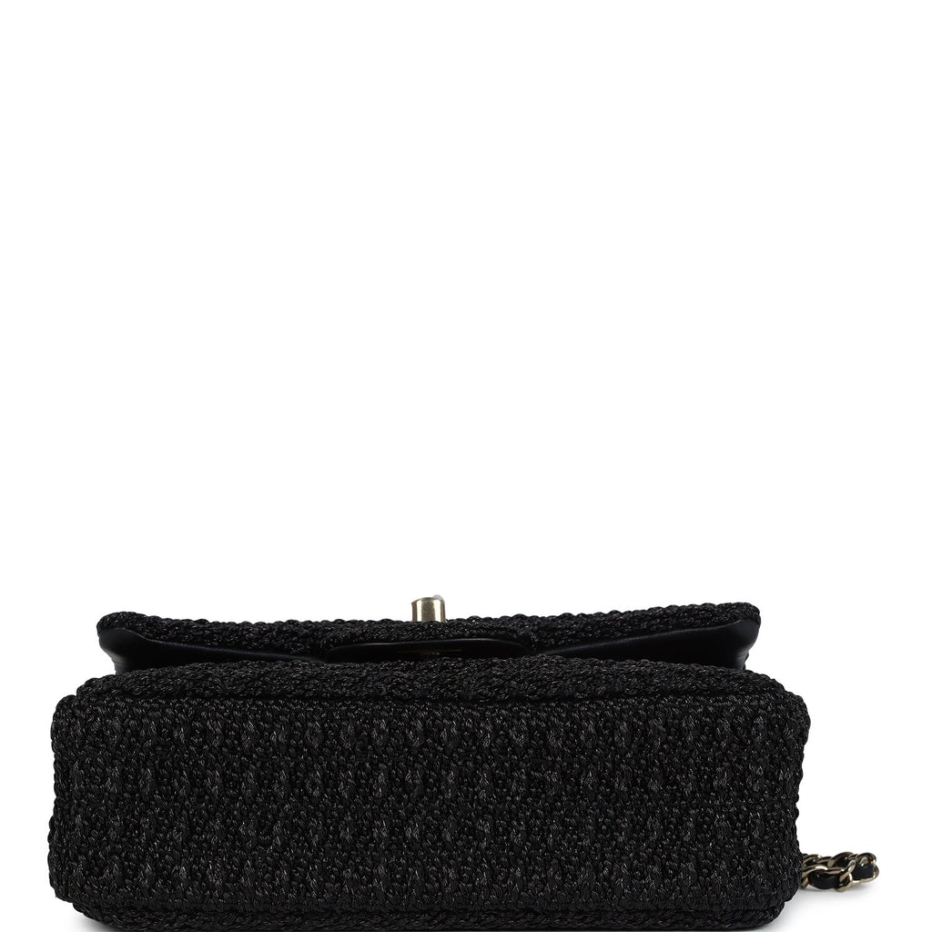 Mini Summer Nights Flap Bag Black Woven Patent Leather Light Gold Hardware