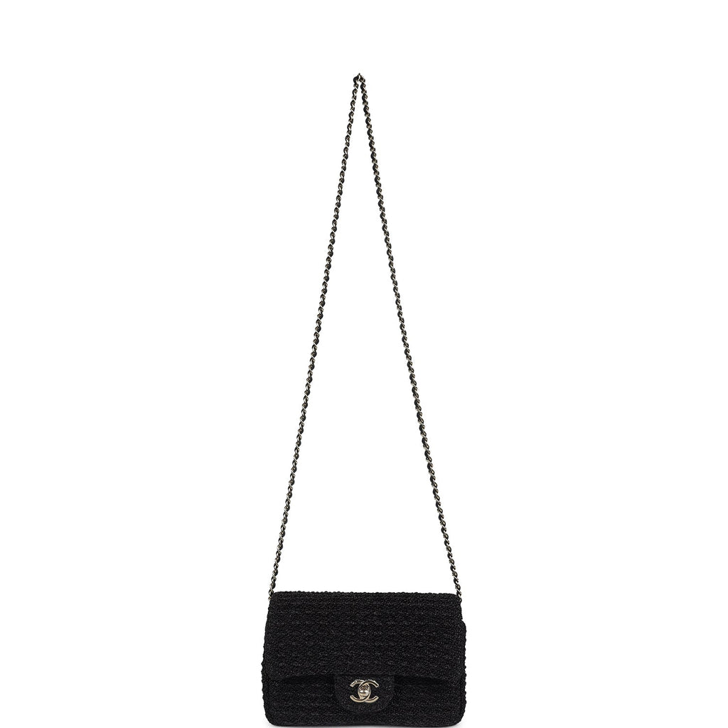 Mini Summer Nights Flap Bag Black Woven Patent Leather Light Gold Hardware