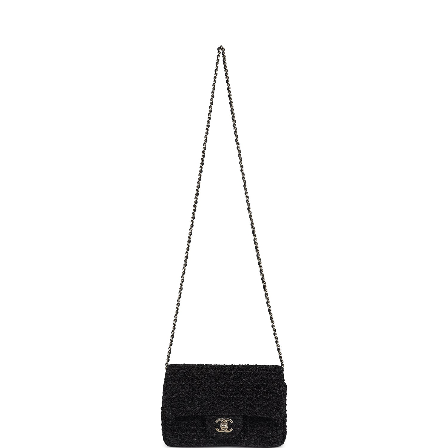 Mini Summer Nights Flap Bag Black Woven Patent Leather Light Gold Hardware