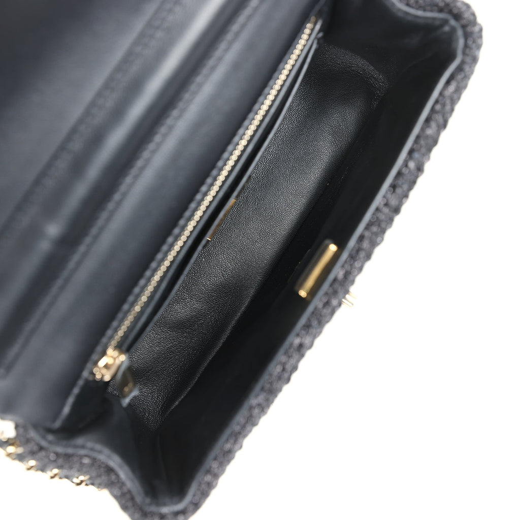 Mini Summer Nights Flap Bag Black Woven Patent Leather Light Gold Hardware