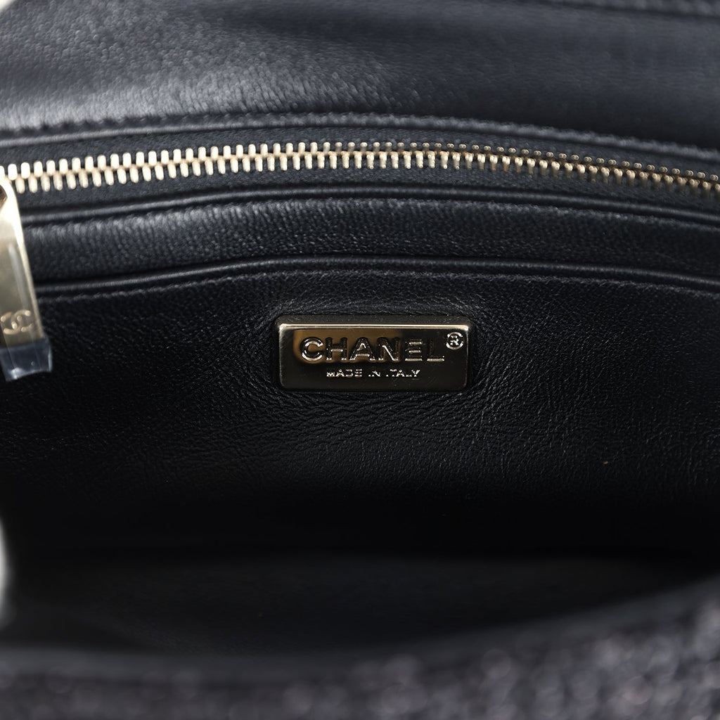 Mini Summer Nights Flap Bag Black Woven Patent Leather Light Gold Hardware