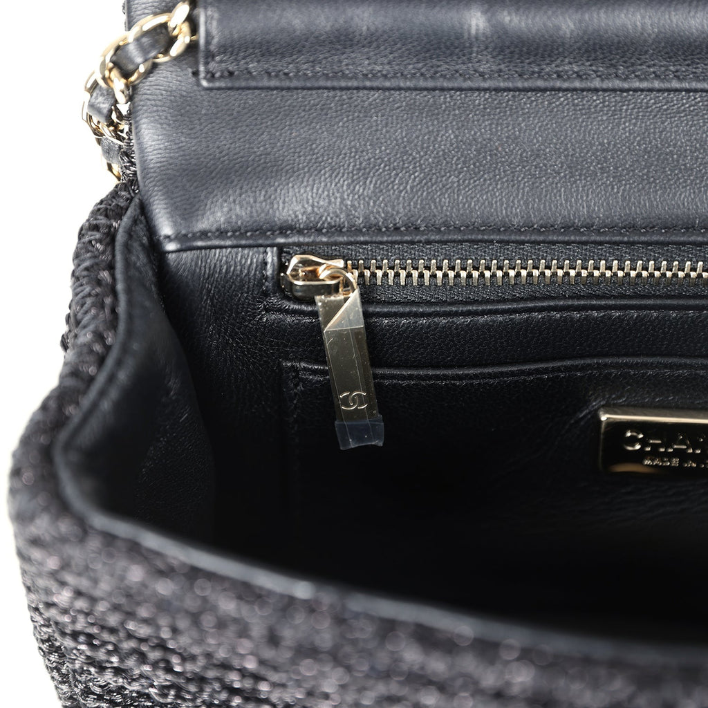 Mini Summer Nights Flap Bag Black Woven Patent Leather Light Gold Hardware
