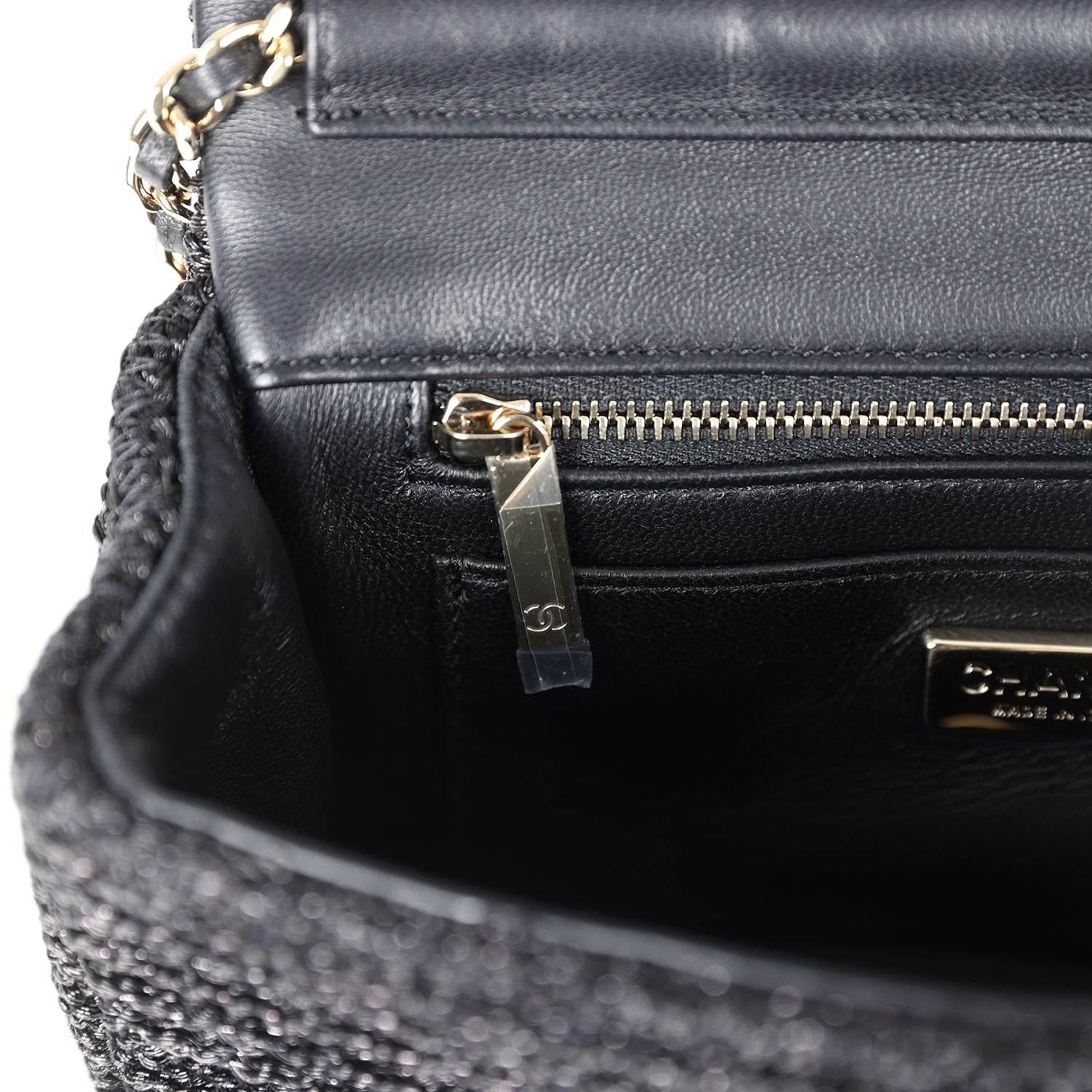 Mini Summer Nights Flap Bag Black Woven Patent Leather Light Gold Hardware