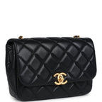 Mini Pearly Chain Flap Bag Black Lambskin Brushed Gold Hardware