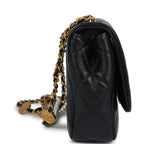 Mini Pearly Chain Flap Bag Black Lambskin Brushed Gold Hardware