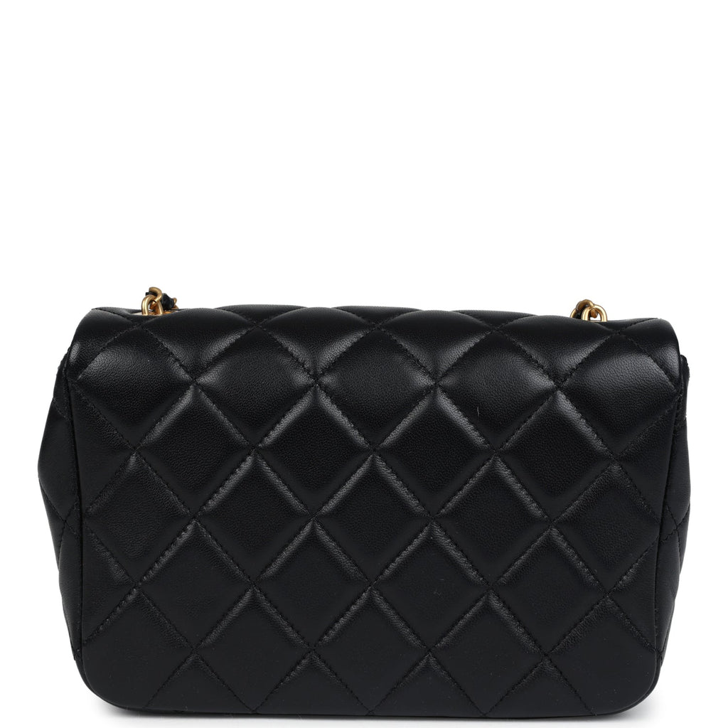 Mini Pearly Chain Flap Bag Black Lambskin Brushed Gold Hardware