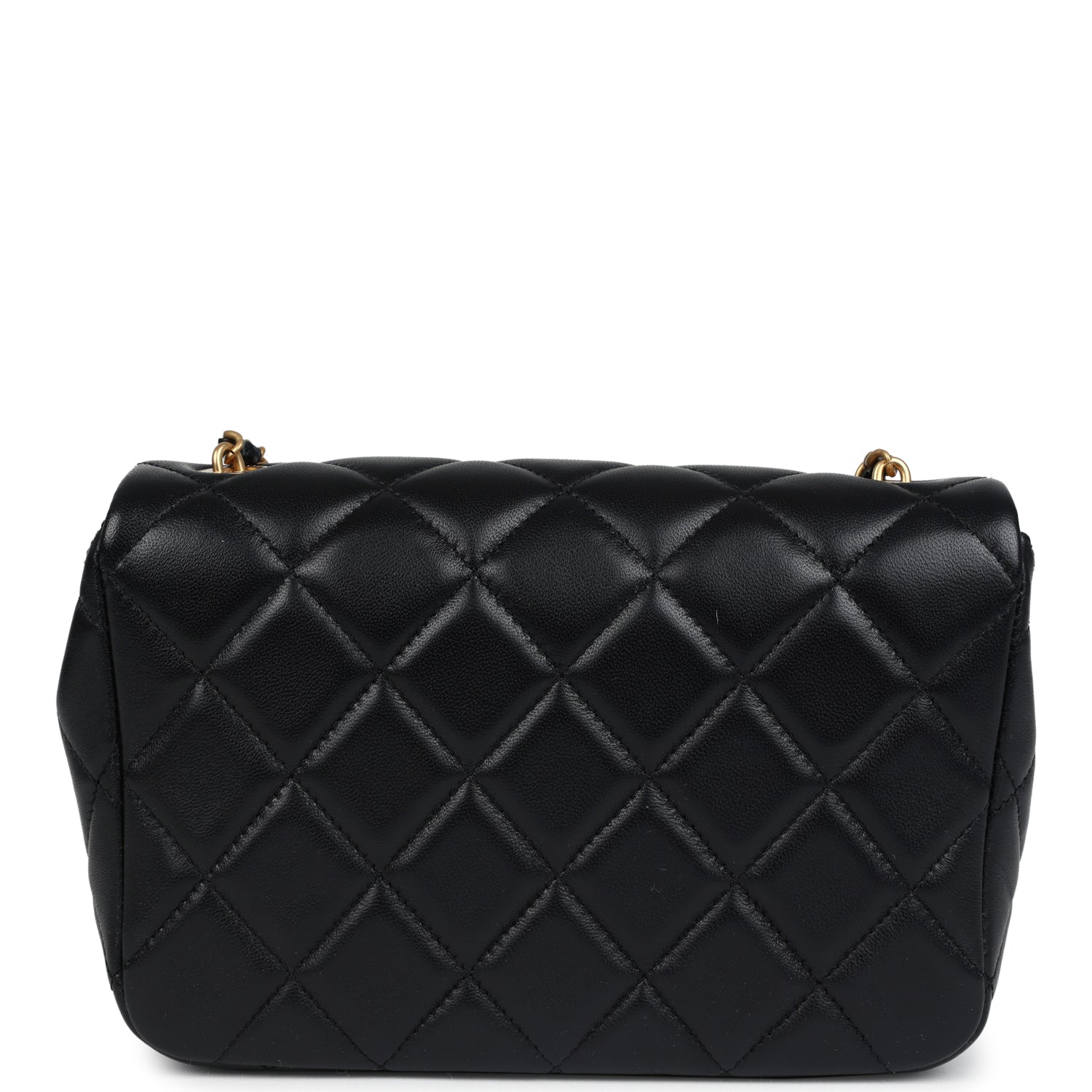 Mini Pearly Chain Flap Bag Black Lambskin Brushed Gold Hardware