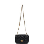 Mini Pearly Chain Flap Bag Black Lambskin Brushed Gold Hardware