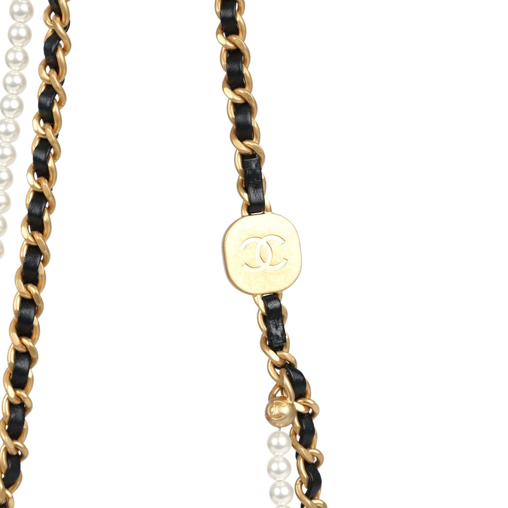Mini Pearly Chain Flap Bag Black Lambskin Brushed Gold Hardware