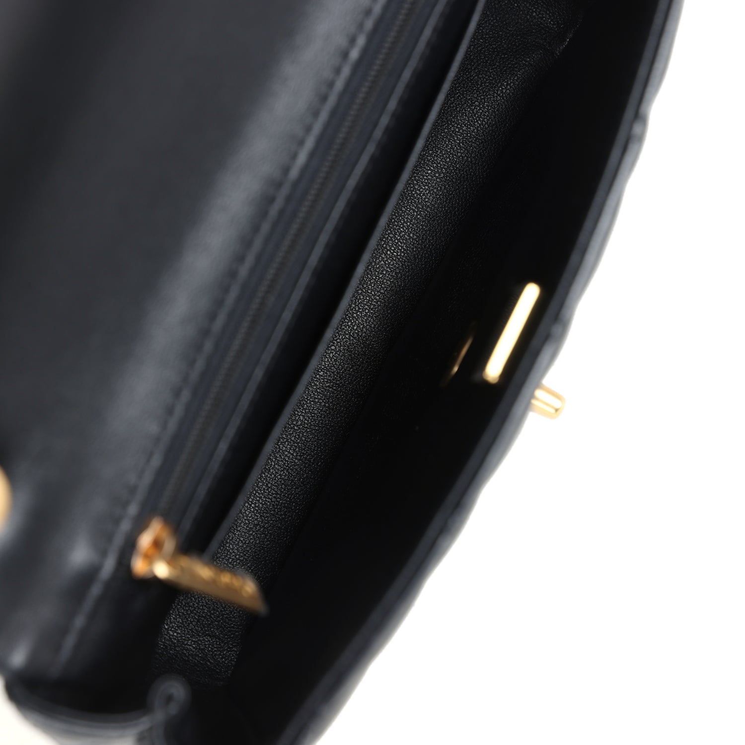 Mini Pearly Chain Flap Bag Black Lambskin Brushed Gold Hardware