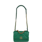 Medium 19 Flap Green Shiny Lambskin Mixed Metal Hardware