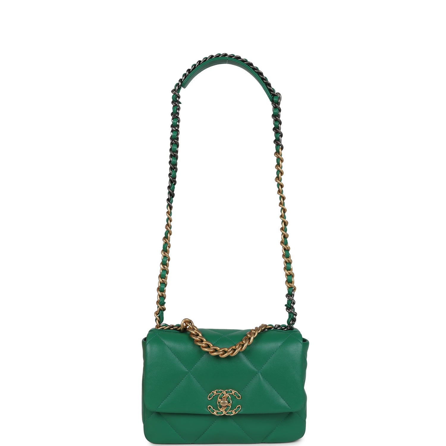 Medium 19 Flap Green Shiny Lambskin Mixed Metal Hardware