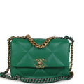 Medium 19 Flap Green Shiny Lambskin Mixed Metal Hardware
