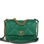 Medium 19 Flap Green Shiny Lambskin Mixed Metal Hardware