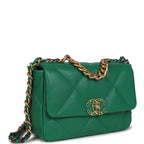 Medium 19 Flap Green Shiny Lambskin Mixed Metal Hardware