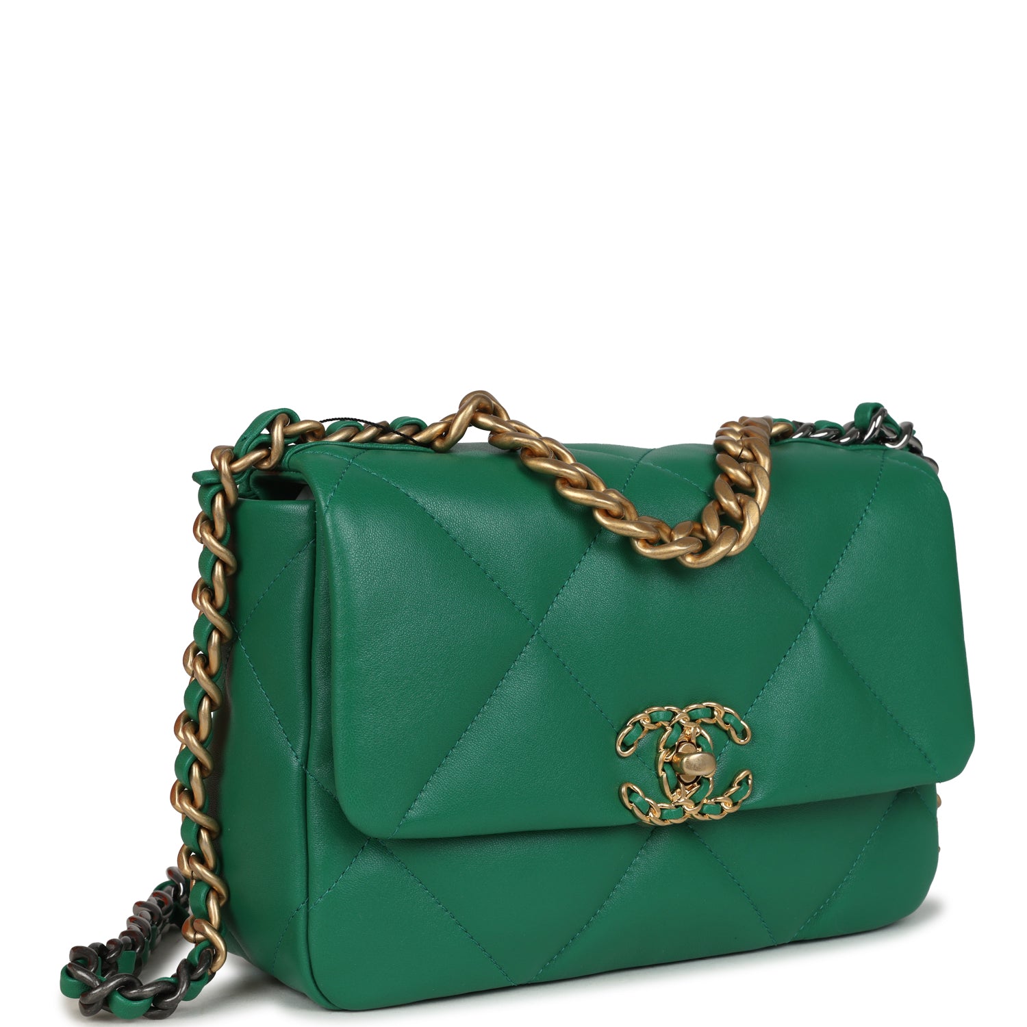 Medium 19 Flap Green Shiny Lambskin Mixed Metal Hardware