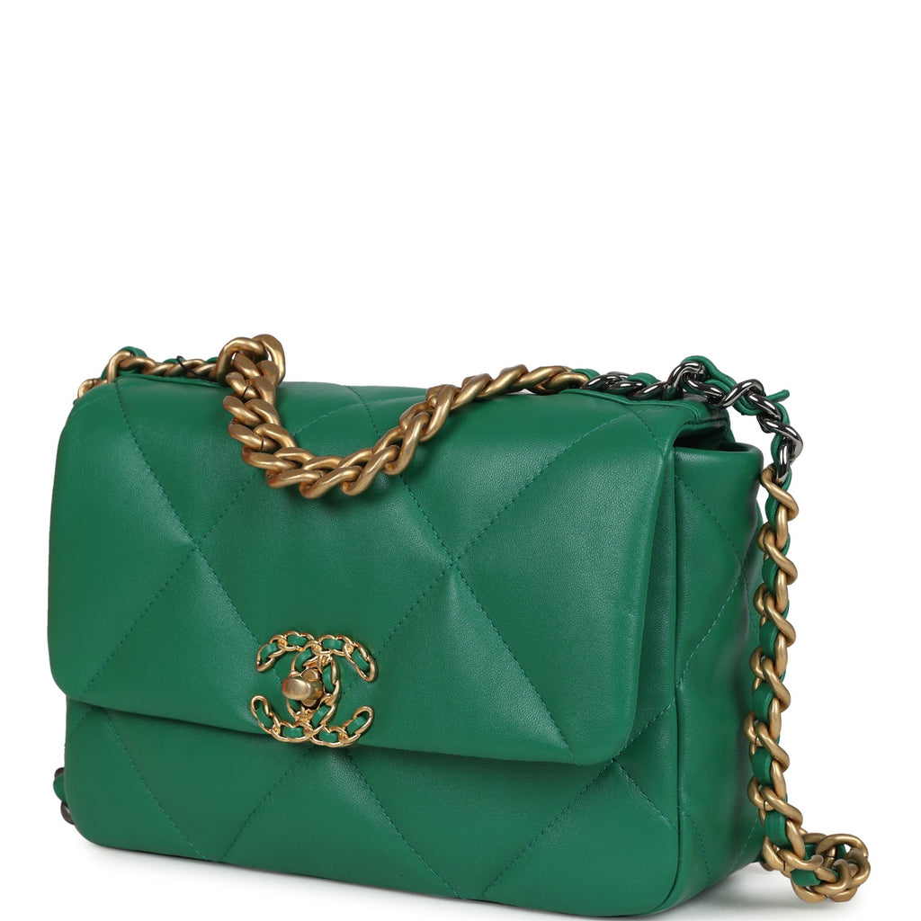 Medium 19 Flap Green Shiny Lambskin Mixed Metal Hardware