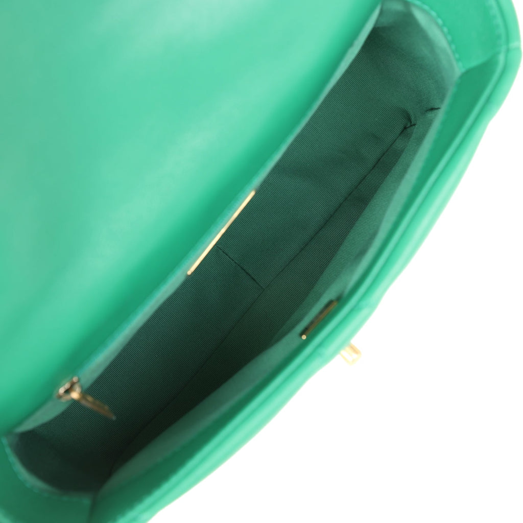 Medium 19 Flap Green Shiny Lambskin Mixed Metal Hardware