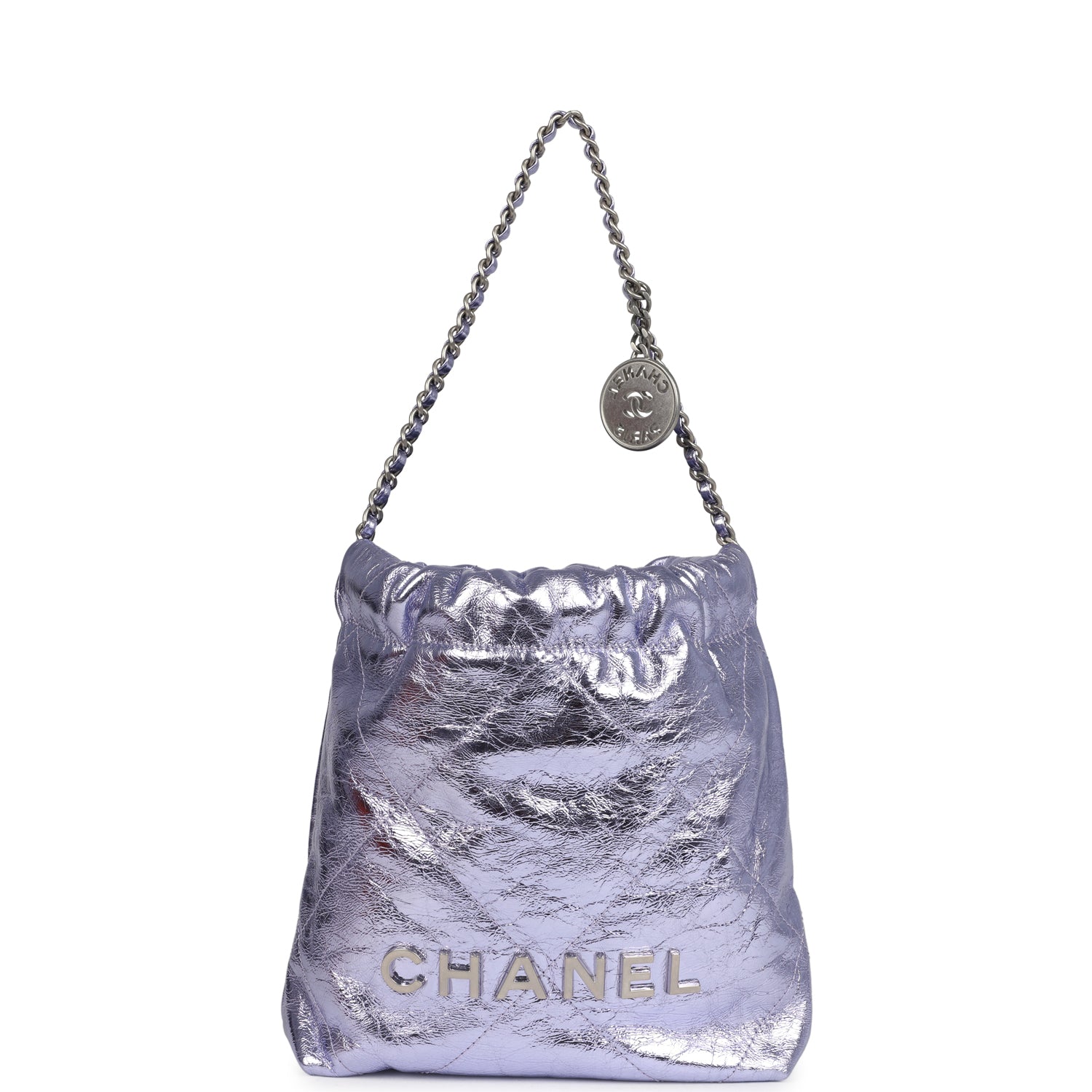 Mini 22 Bag Purple Metallic Calfskin Brushed Silver Hardware