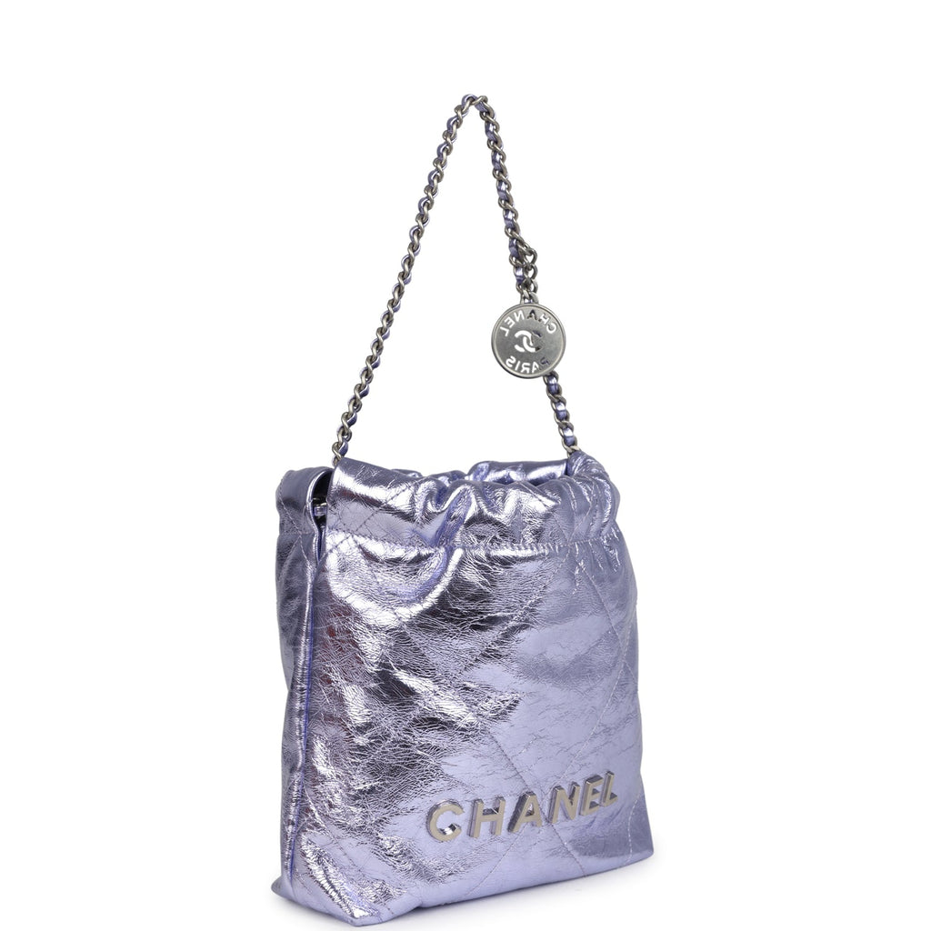 Mini 22 Bag Purple Metallic Calfskin Brushed Silver Hardware