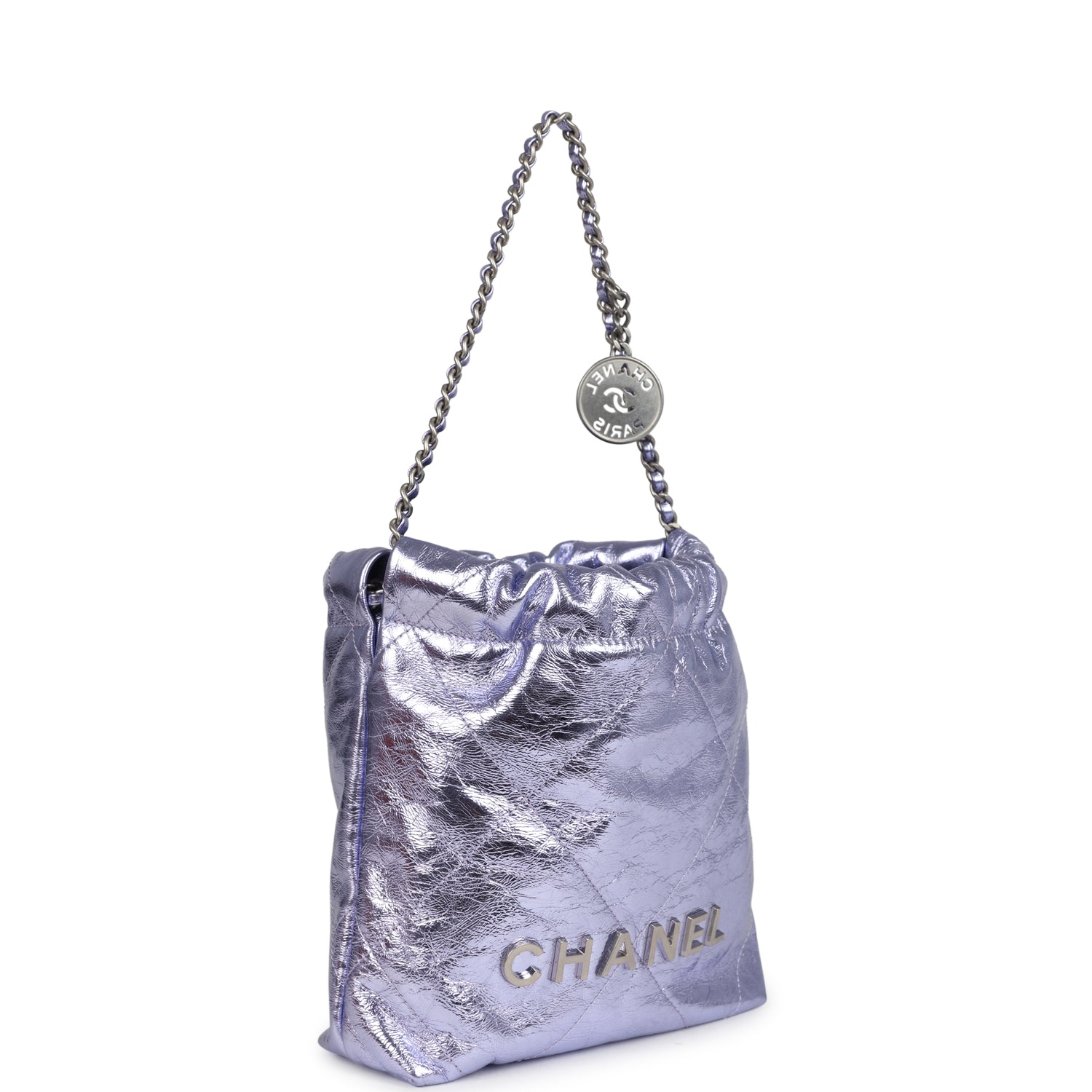 Mini 22 Bag Purple Metallic Calfskin Brushed Silver Hardware