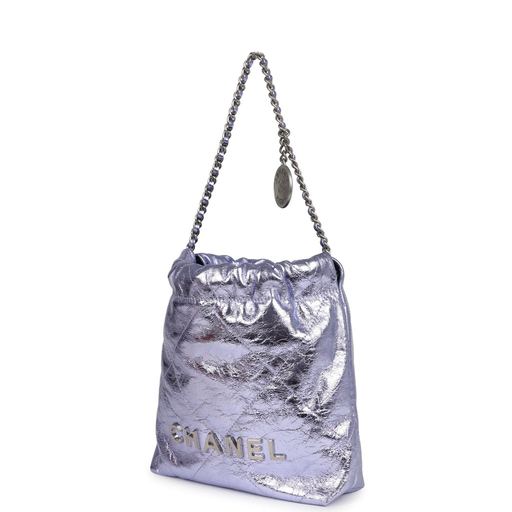Mini 22 Bag Purple Metallic Calfskin Brushed Silver Hardware