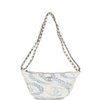 Large Coco Beach Hobo Bag in White and Blue Denim Light Gold Hardware