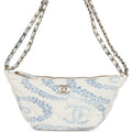 Large Coco Beach Hobo Bag in White and Blue Denim Light Gold Hardware