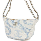 Large Coco Beach Hobo Bag in White and Blue Denim Light Gold Hardware