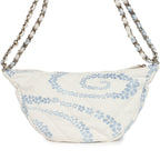 Large Coco Beach Hobo Bag in White and Blue Denim Light Gold Hardware