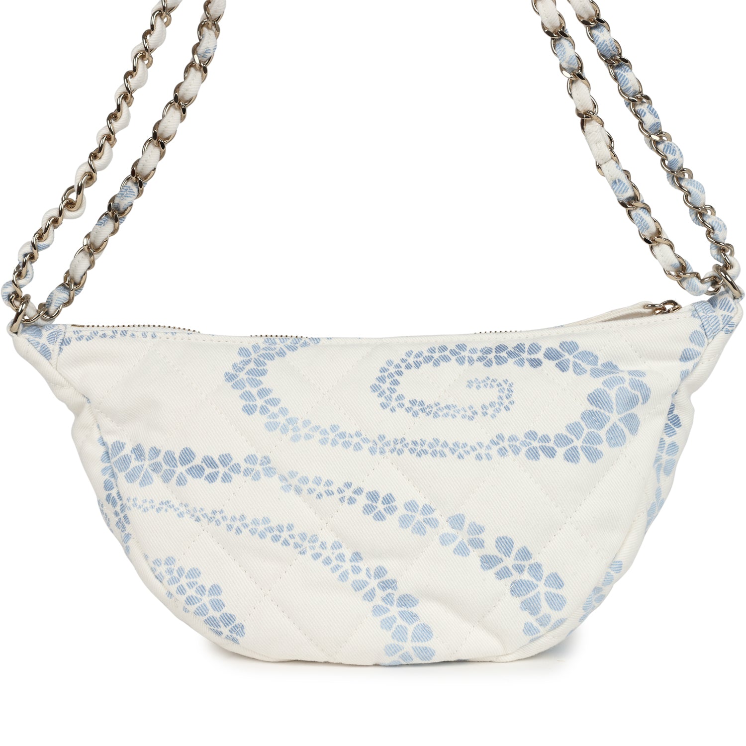 Large Coco Beach Hobo Bag in White and Blue Denim Light Gold Hardware