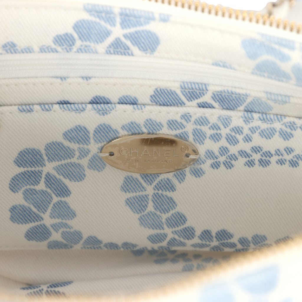Large Coco Beach Hobo Bag in White and Blue Denim Light Gold Hardware