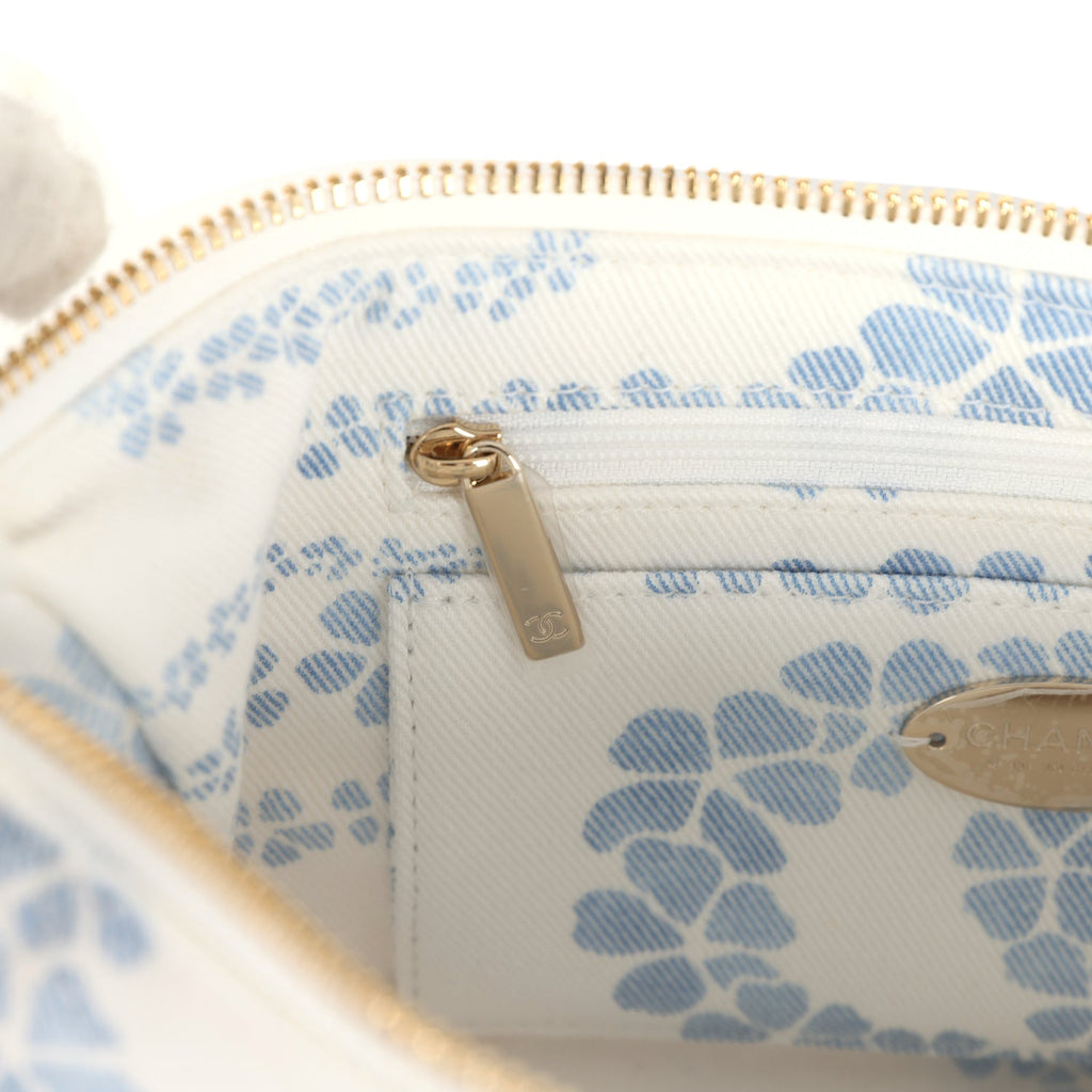 Large Coco Beach Hobo Bag in White and Blue Denim Light Gold Hardware