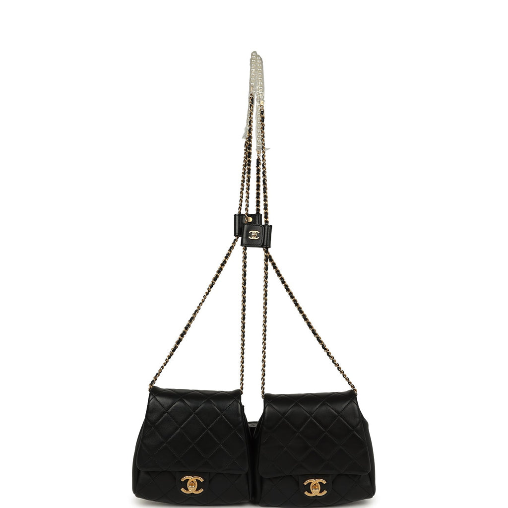 Twins Side Pack Black Lambskin Faux Pearls & Brushed Gold Hardware