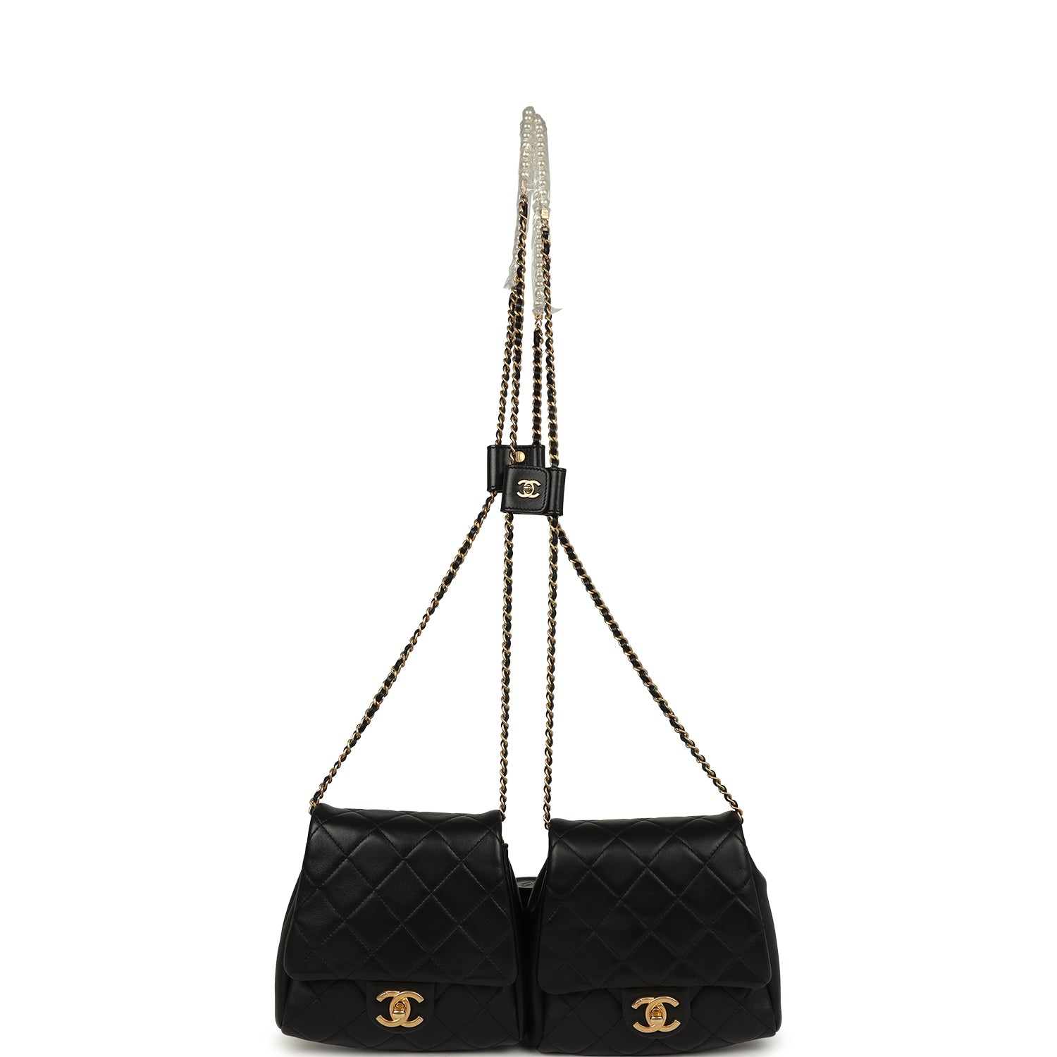 Twins Side Pack Black Lambskin Faux Pearls & Brushed Gold Hardware