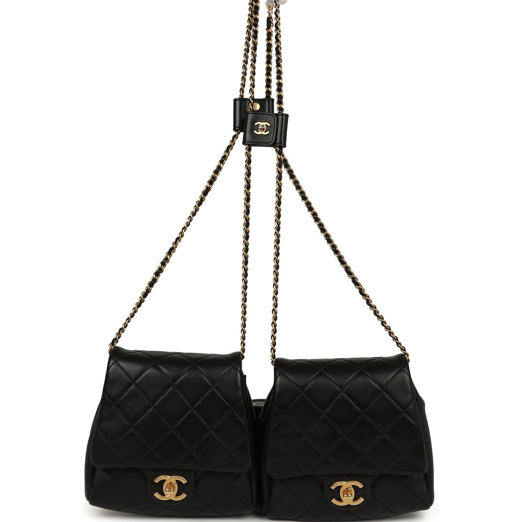 Twins Side Pack Black Lambskin Faux Pearls & Brushed Gold Hardware