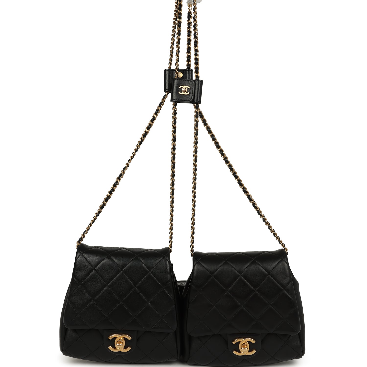 Twins Side Pack Black Lambskin Faux Pearls & Brushed Gold Hardware