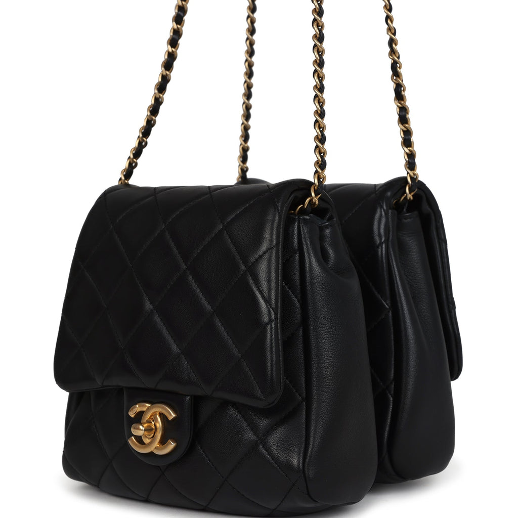 Twins Side Pack Black Lambskin Faux Pearls & Brushed Gold Hardware
