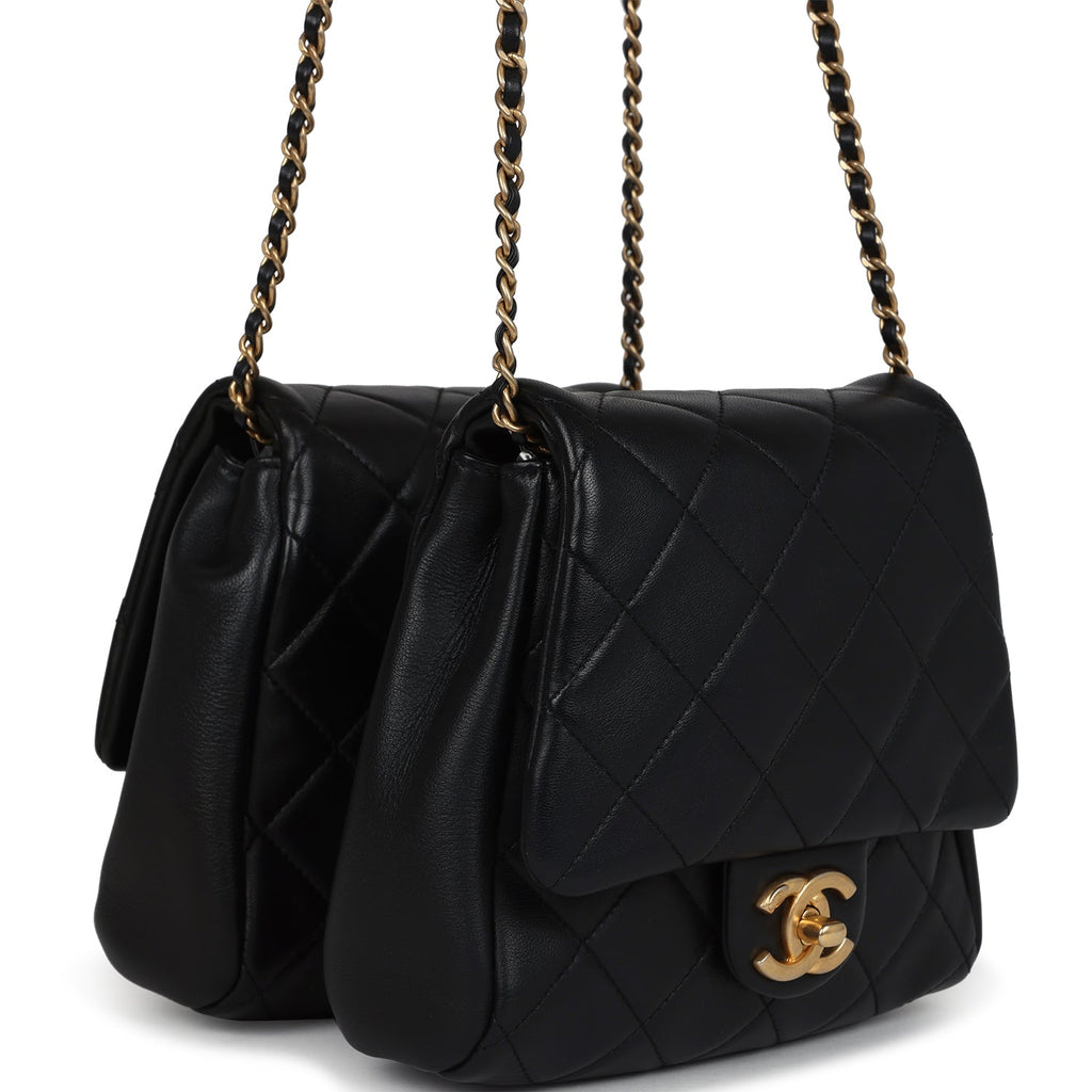 Twins Side Pack Black Lambskin Faux Pearls & Brushed Gold Hardware