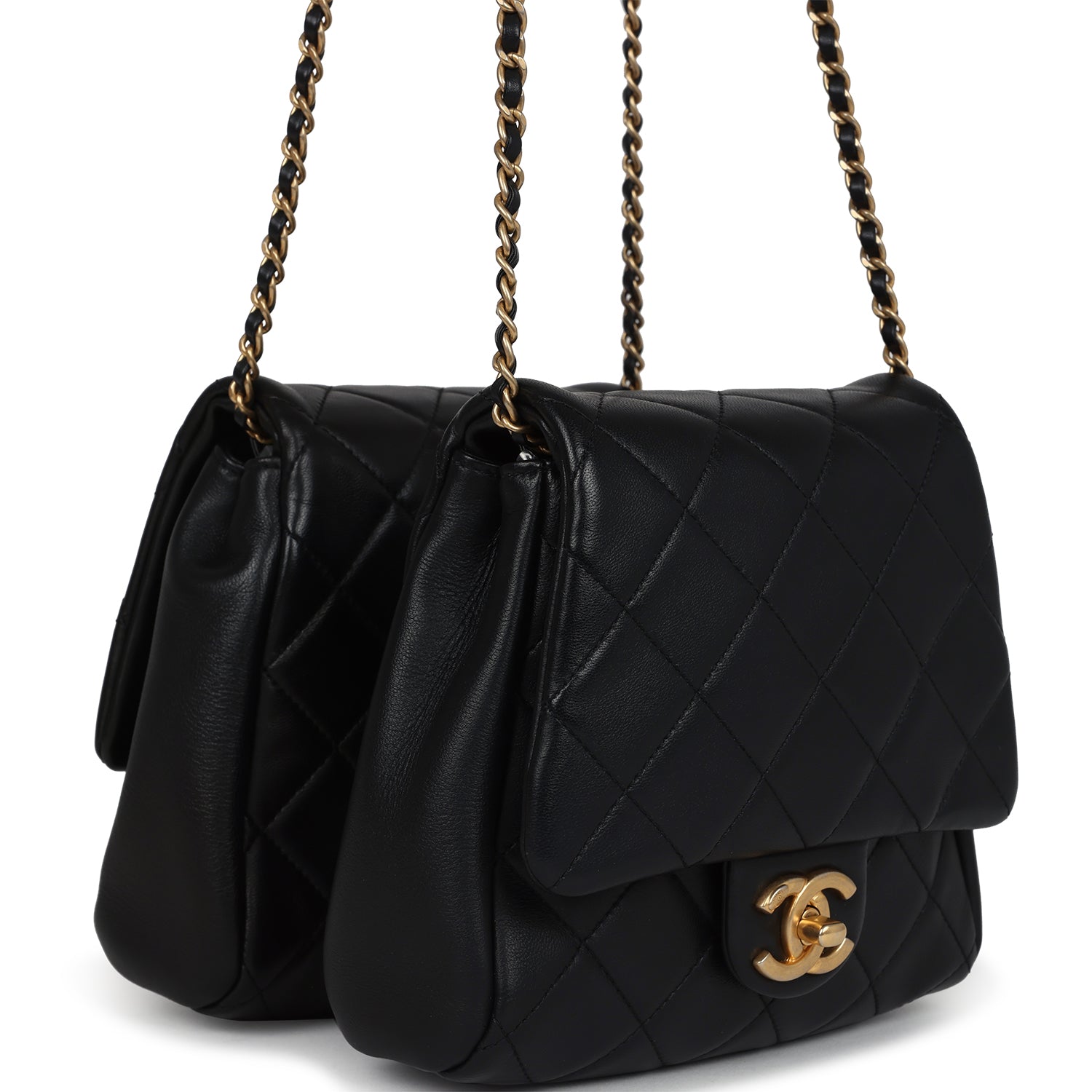 Twins Side Pack Black Lambskin Faux Pearls & Brushed Gold Hardware