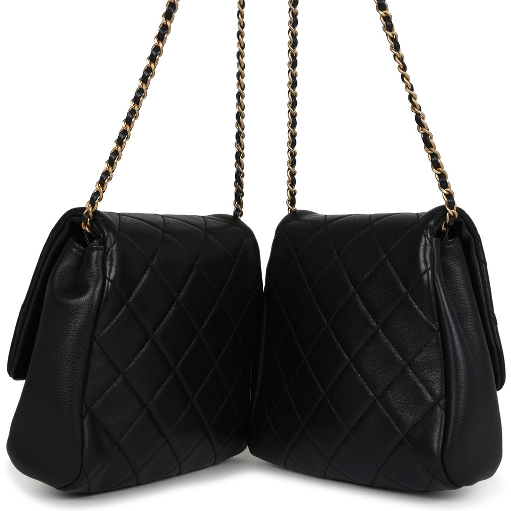 Twins Side Pack Black Lambskin Faux Pearls & Brushed Gold Hardware