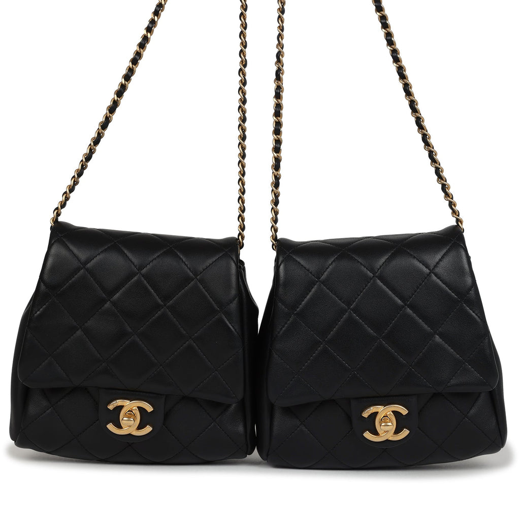 Twins Side Pack Black Lambskin Faux Pearls & Brushed Gold Hardware
