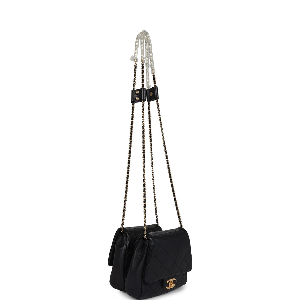 Twins Side Pack Black Lambskin Faux Pearls & Brushed Gold Hardware