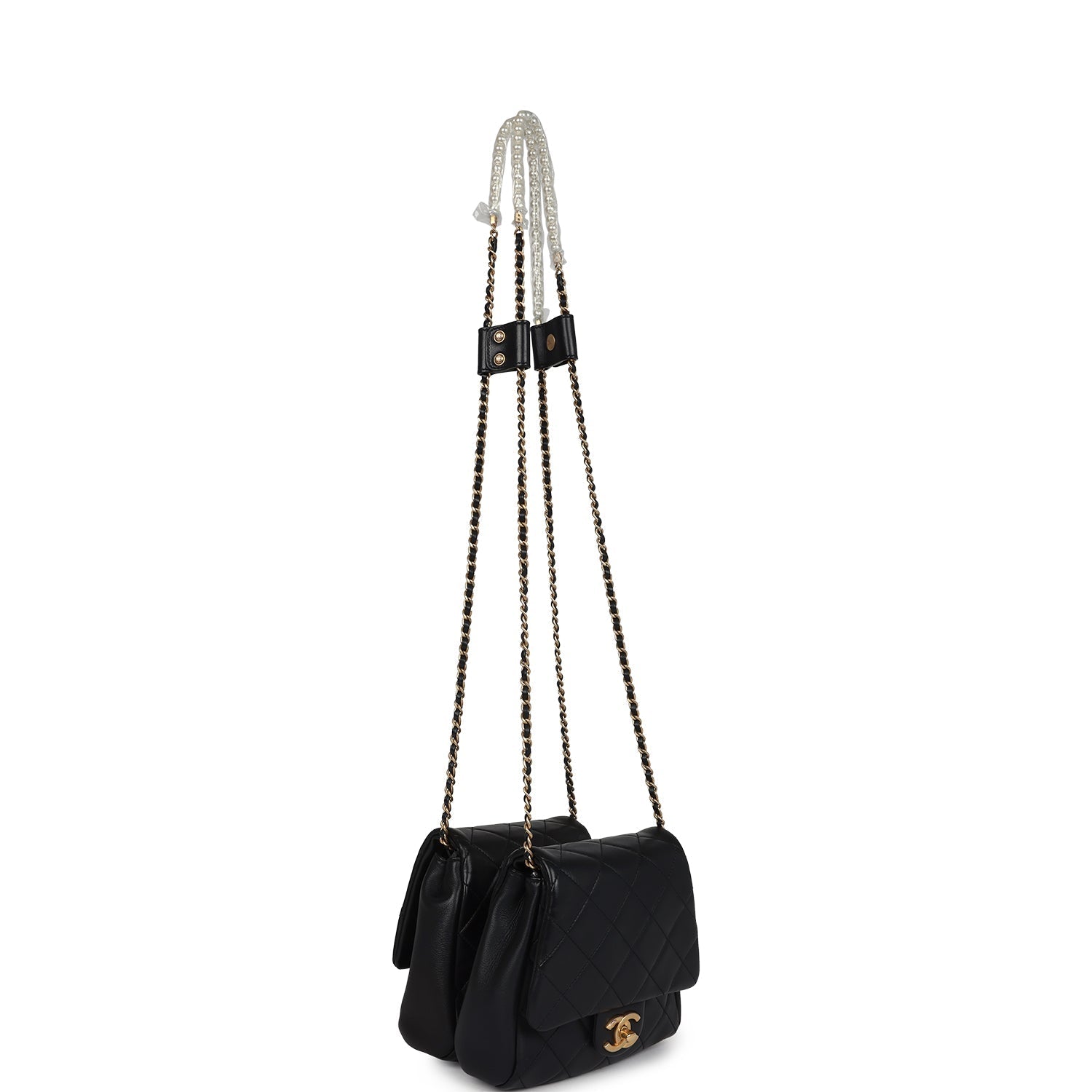Twins Side Pack Black Lambskin Faux Pearls & Brushed Gold Hardware