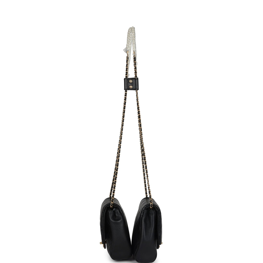 Twins Side Pack Black Lambskin Faux Pearls & Brushed Gold Hardware