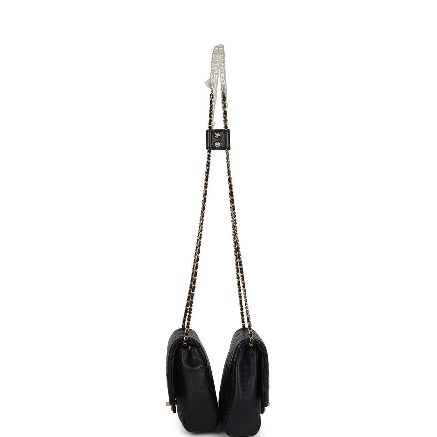 Twins Side Pack Black Lambskin Faux Pearls & Brushed Gold Hardware