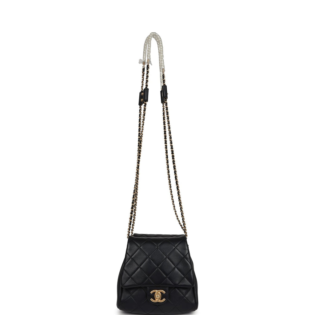 Twins Side Pack Black Lambskin Faux Pearls & Brushed Gold Hardware